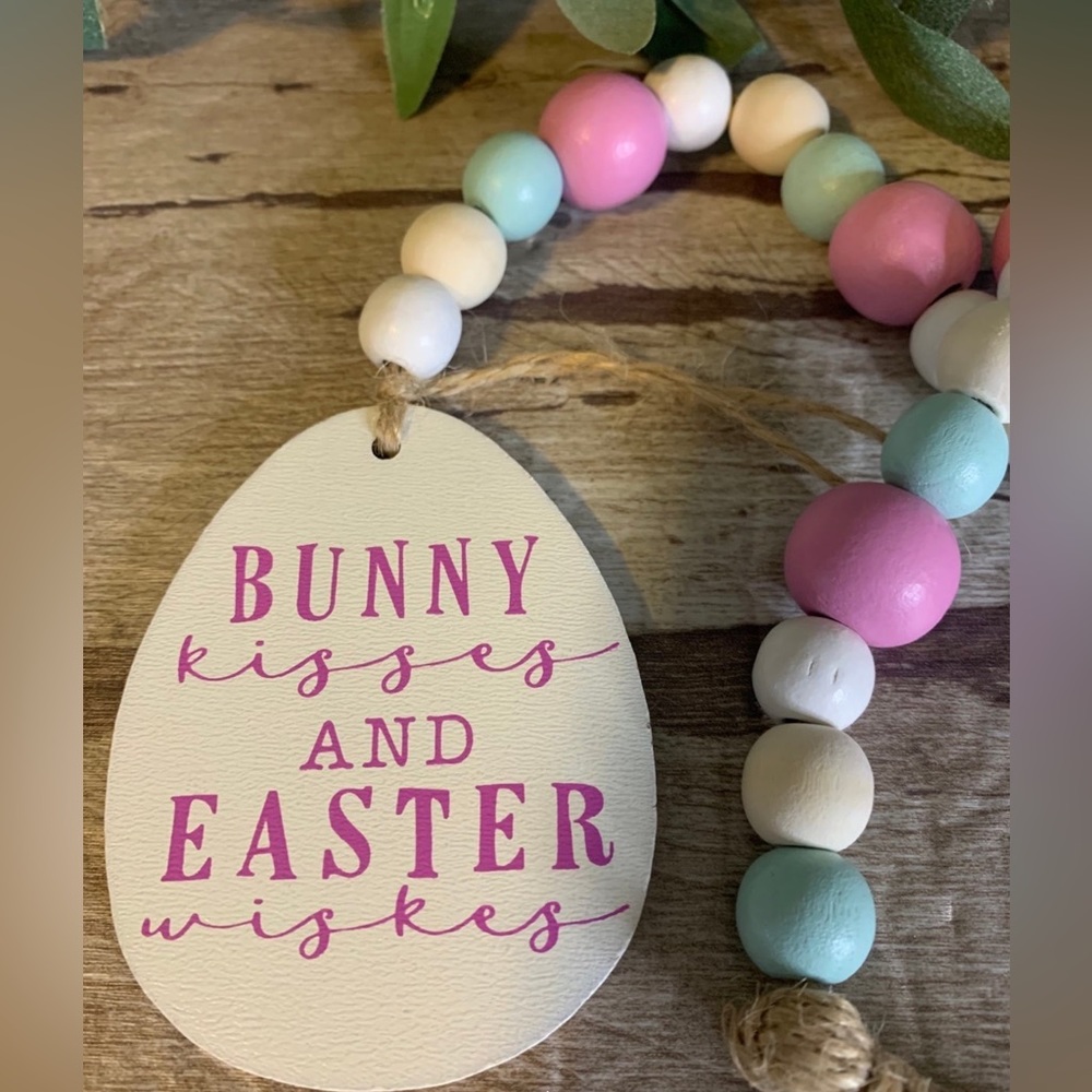 Wood Easter Garland Tiered Tray Decor Bunny Kisses Easter Wishes